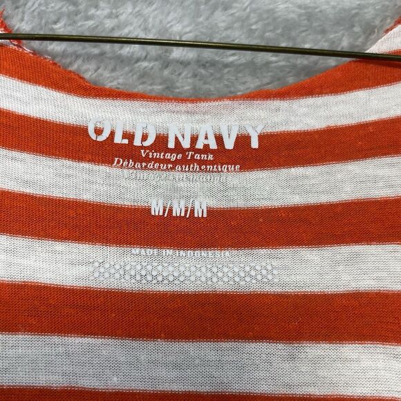 Old Navy Tank Top Women's Medium Vintage Tank Orange Stripe Workout Summer - Picture 2 of 9